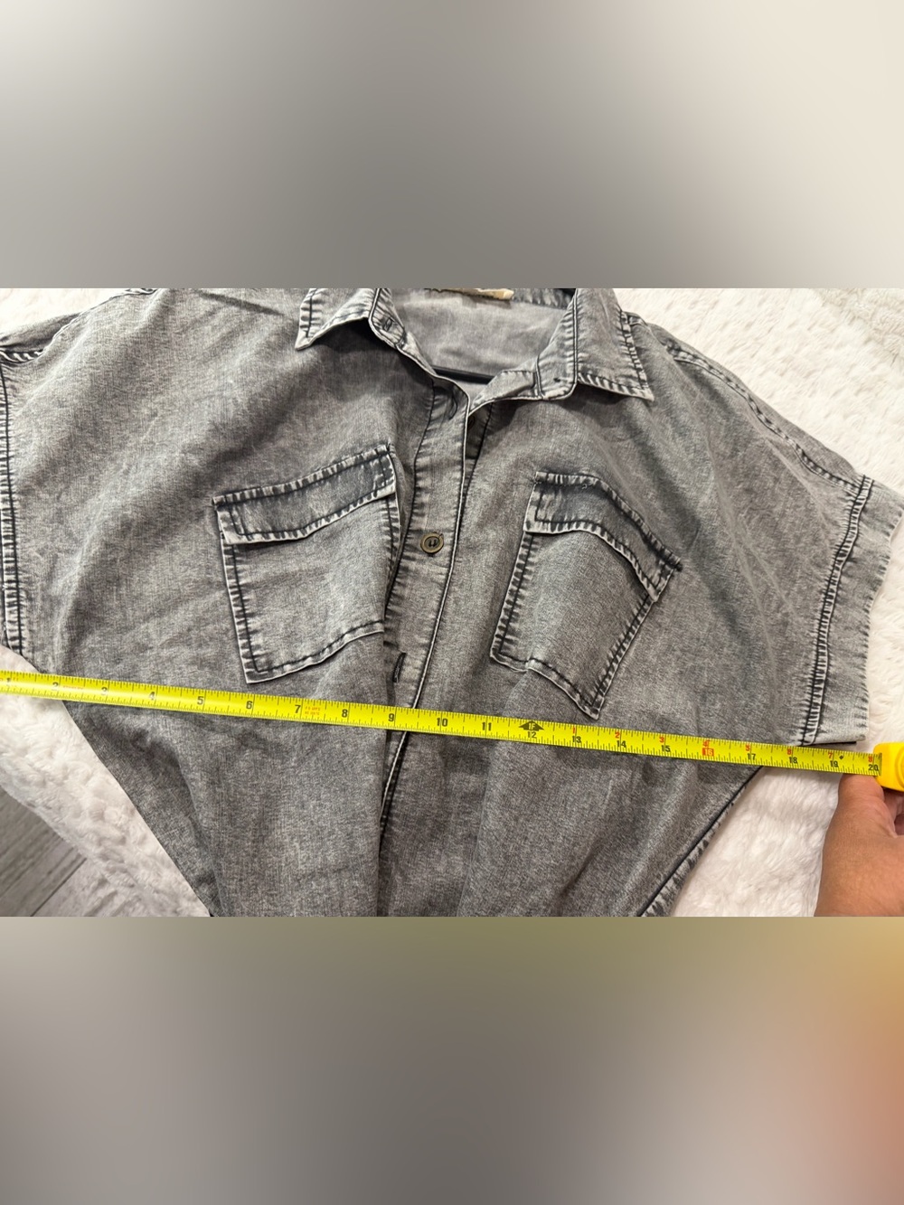 Relaxed Gray Washed Denim Dress Shirt - Picture 6 of 6